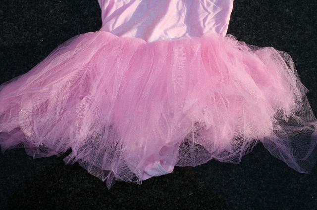 Roze Balletpakje met tule rok en wit/zilver hakschoenen